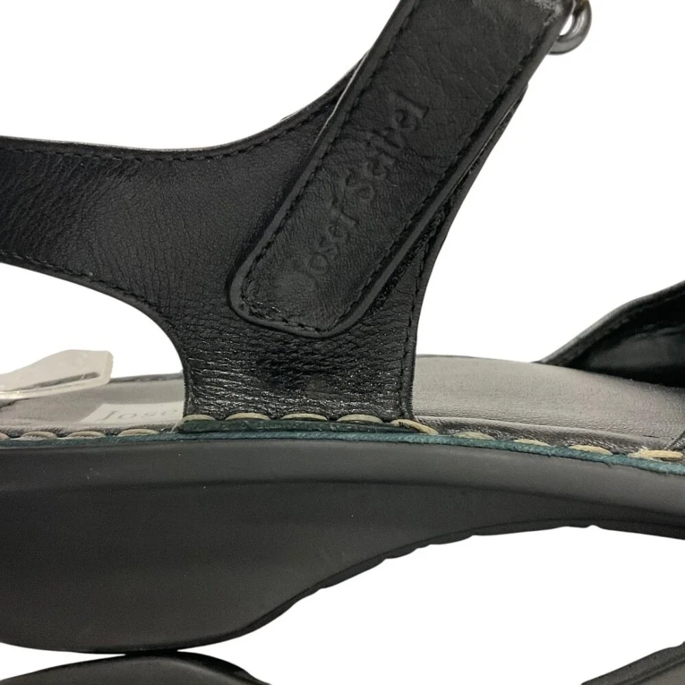 Josef Seibel Womens Leather Sandals Comfort Cross‎ Strap Black Shoes Size 10